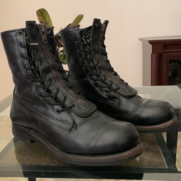 ARMORED US MILITARY BLACK LEATHER BOOTS MEN'S SIZE US 9D VINTAGE 4/70 VIETNAM - Picture 10 of 15